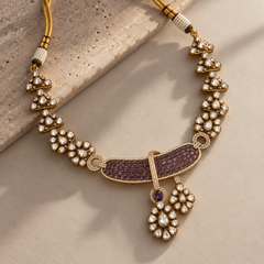 Afsana Amethyst Polki Necklace & Earrings Set