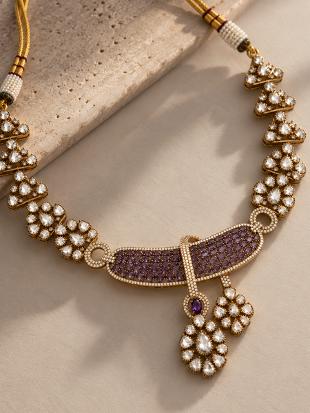 Afsana Amethyst Polki Necklace & Earrings Set