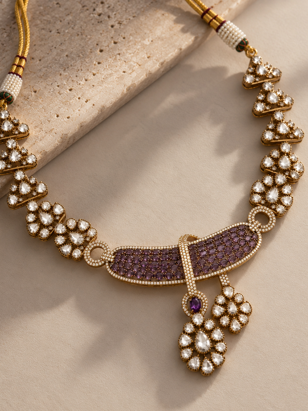 Afsana Amethyst Polki Necklace & Earrings Set