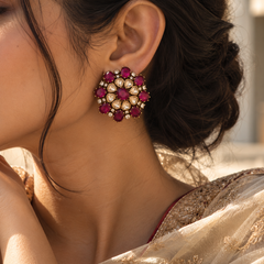 Mehr Ruby Kundan Stud Earrings