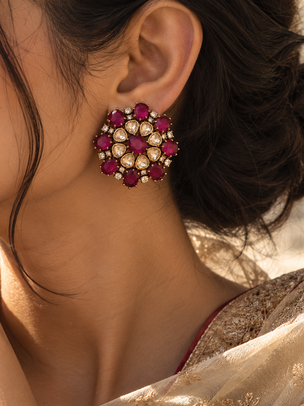 Mehr Ruby Kundan Stud Earrings