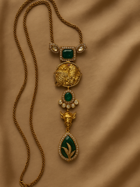 Emerald Nandi Heritage Necklace & Earrings Set