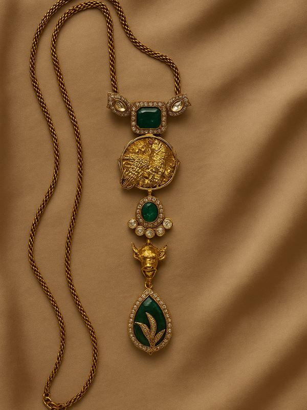 Emerald Nandi Heritage Necklace & Earrings Set