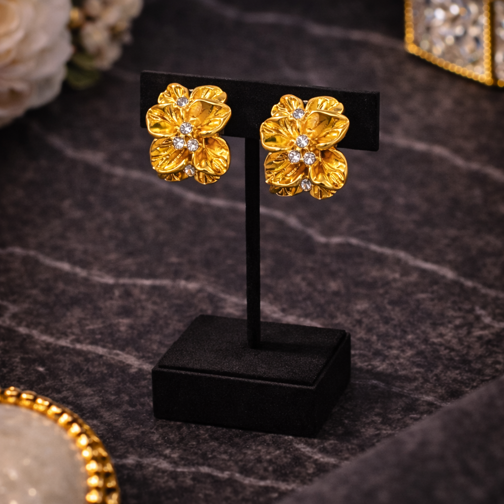 Golden Bloom Crystal Stud Earrings