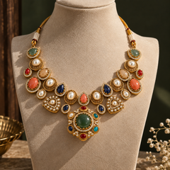 Ziya Navratna Necklace & Earrings Set