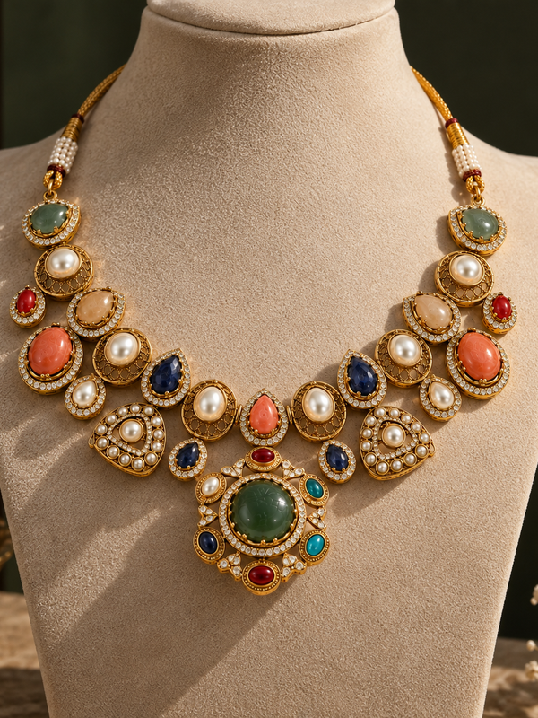 Ziya Navratna Necklace & Earrings Set