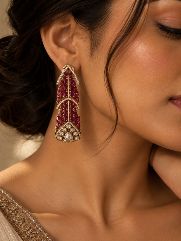 Mehrunisa Ruby Cascade Necklace & Earrings Set