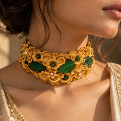 Gulbahar Emerald Floral Choker & Earrings Set