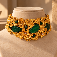 Gulbahar Emerald Floral Choker & Earrings Set