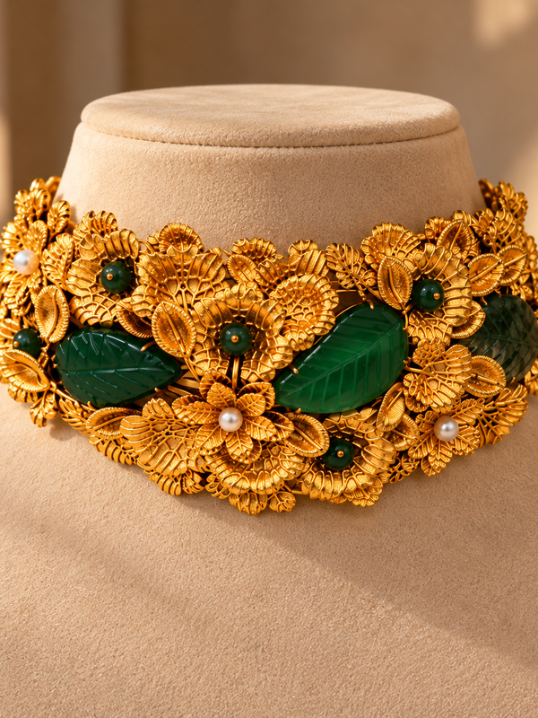 Gulbahar Emerald Floral Choker & Earrings Set