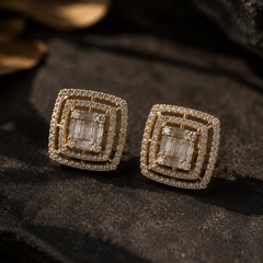 Regal Baguette Halo Stud Earrings
