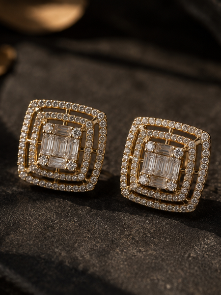 Regal Baguette Halo Stud Earrings