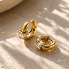 Halo Baguette Hoop Earrings