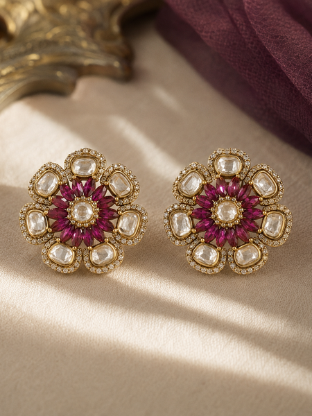 Mehr Ruby Kundan Floral Studs