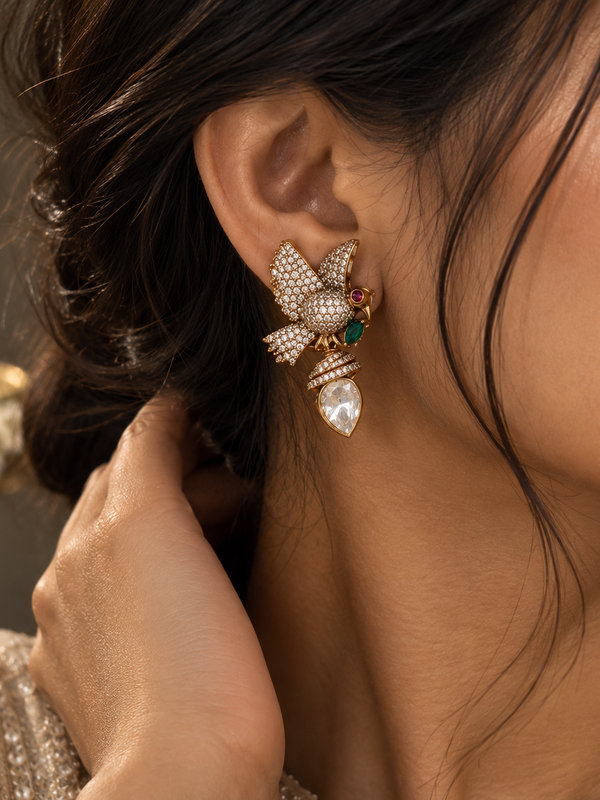 Bulbul Emerald Pearl Necklace & Earrings Set