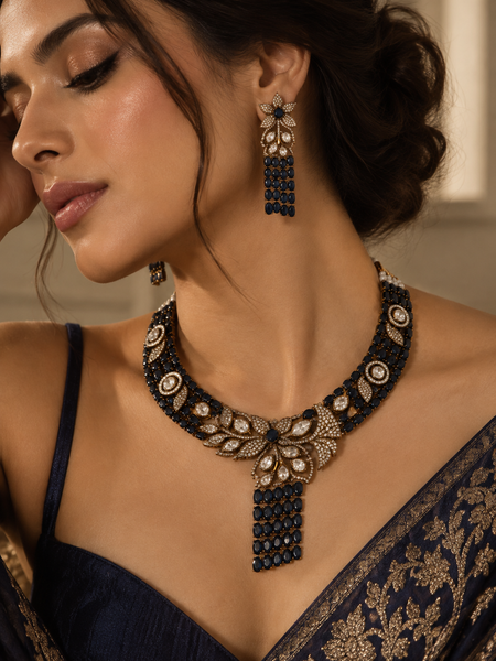 Neelanjali Sapphire Statement Necklace & Earrings Set