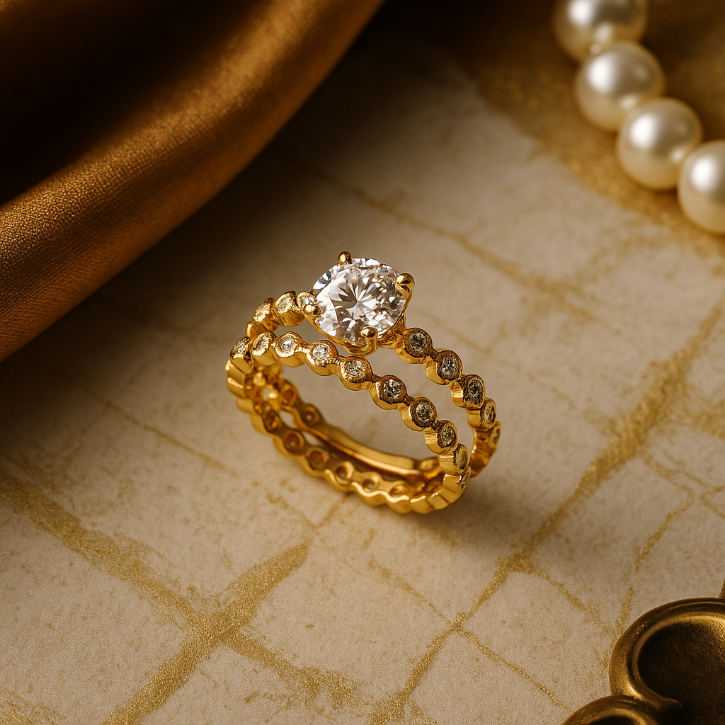 Golden Elegance Solitaire Ring Set