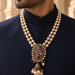 Gulbahar Pearl & Kundan Gold-Plated Men's Statement Necklace