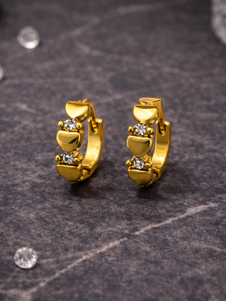 Golden Heart Crystal Huggie Earrings
