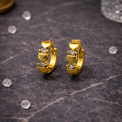 Golden Heart Crystal Huggie Earrings