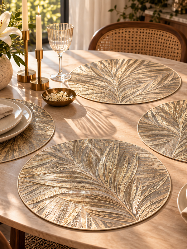 Golden Canopy Dining Set – 1 Runner + 6 Table Mats