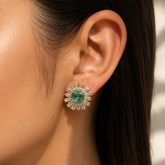 Emerald Sunburst Stud Earrings