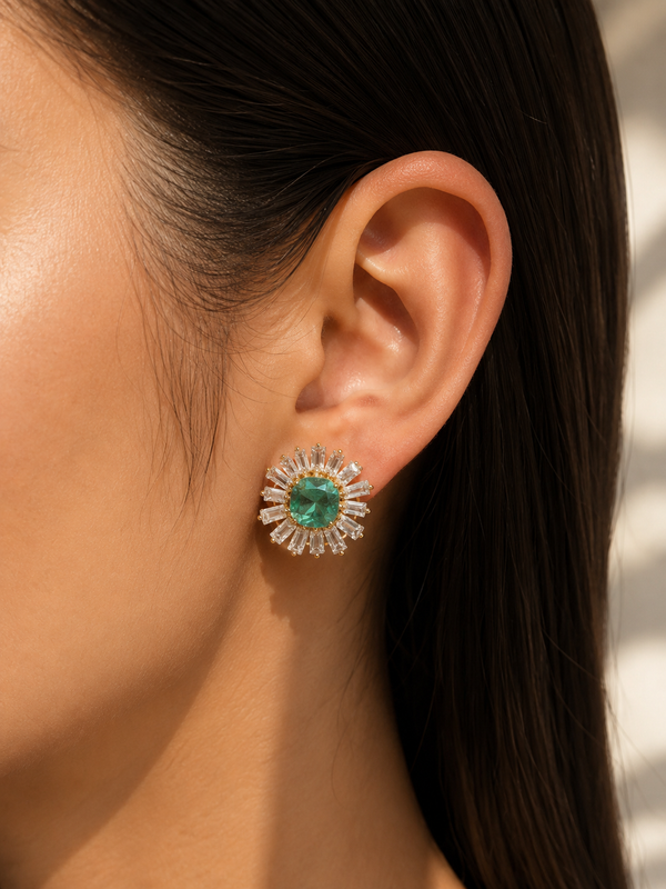 Emerald Sunburst Stud Earrings