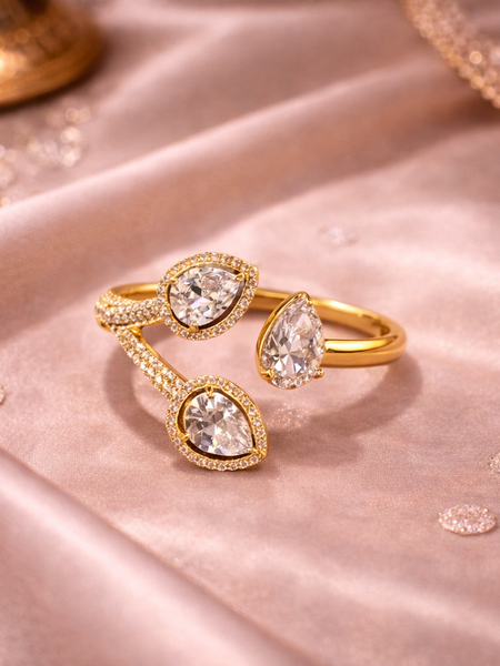 Trinity Pear Halo Open Ring