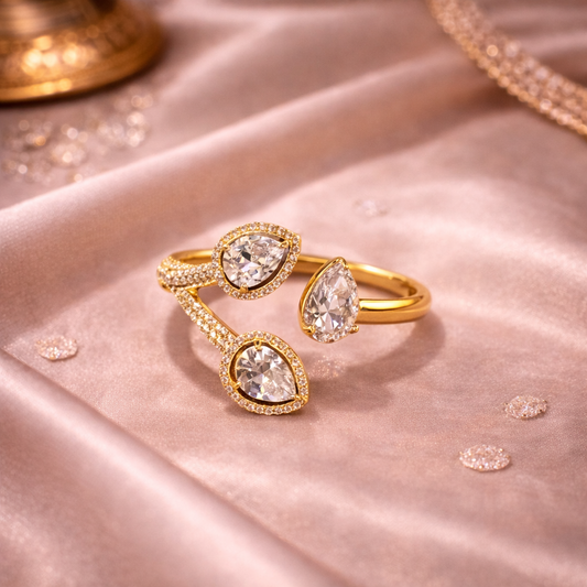Trinity Pear Halo Open Ring