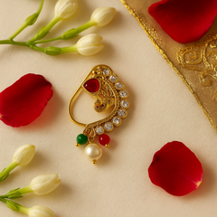 Sparkling Ruby & Pearl Gold Maharashtrian Nath