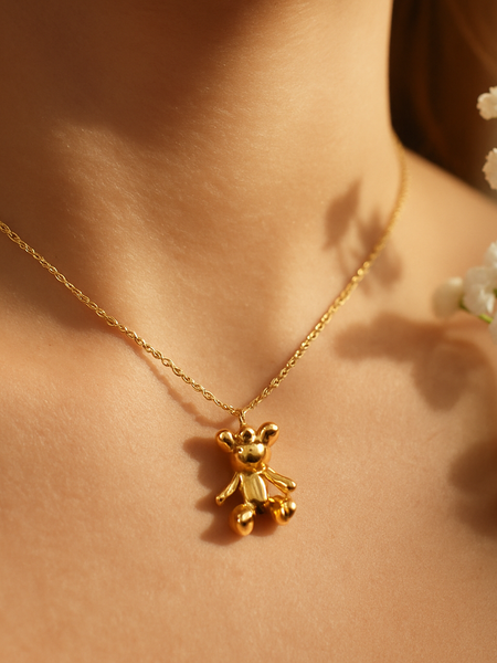 Gold Teddy Bear Pendant Necklace