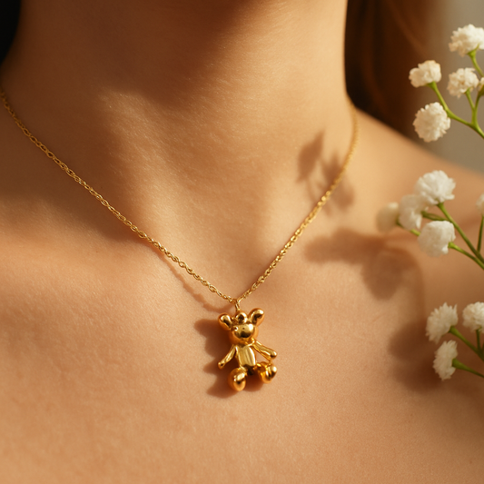 Gold Teddy Bear Pendant Necklace