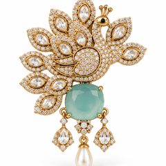 Meher Mint Peacock Brooch