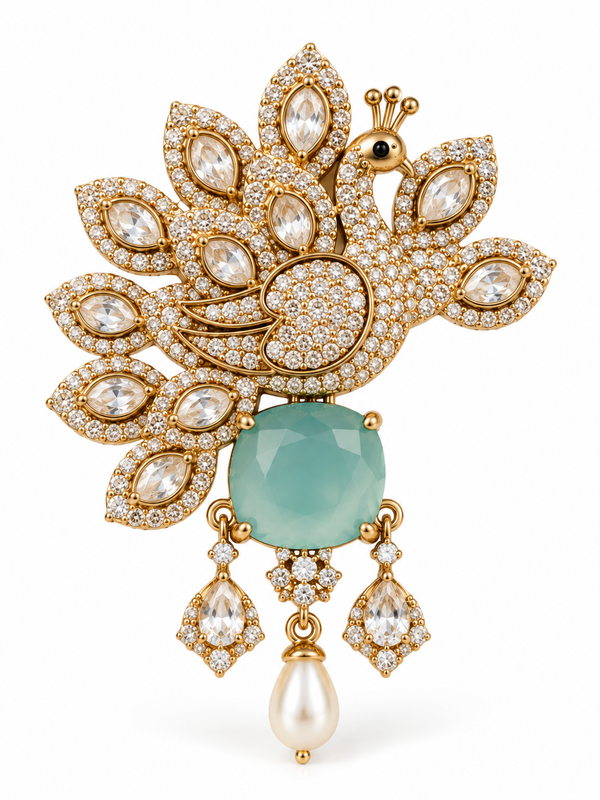 Meher Mint Peacock Brooch