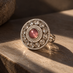 Gulabi Polki Medallion Statement Ring