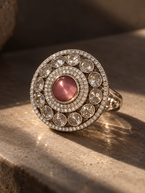 Gulabi Polki Medallion Statement Ring
