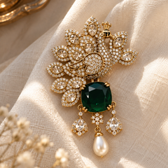 Mayura Emerald Brooch