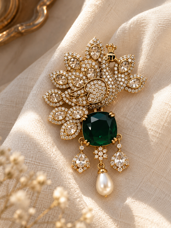Mayura Emerald Brooch