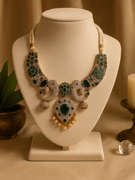 Majestic Emerald Elephant Motif Choker Set