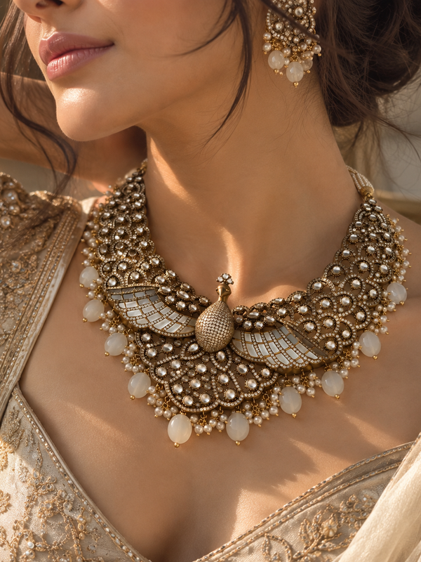 Mayur Mahal Kundan Necklace & Earrings Set