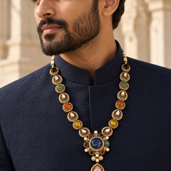 Navrang Maharaja Multicolour Gold-Plated Men's Necklace