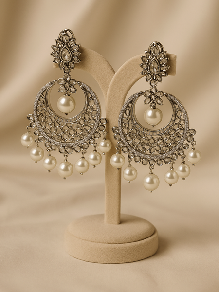 Sitara Silver & Pearl Chandbali Earrings