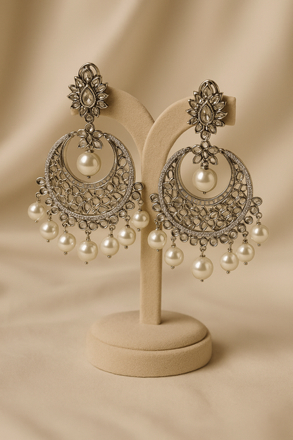 Sitara Silver & Pearl Chandbali Earrings