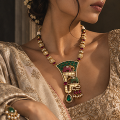 Gajraaj Emerald & Ruby Elephant Necklace Set