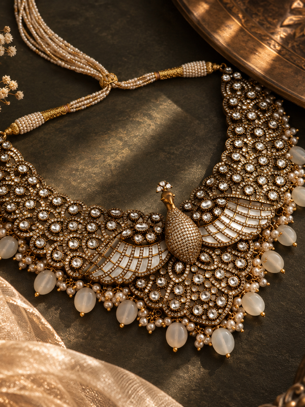 Mayur Mahal Kundan Necklace & Earrings Set