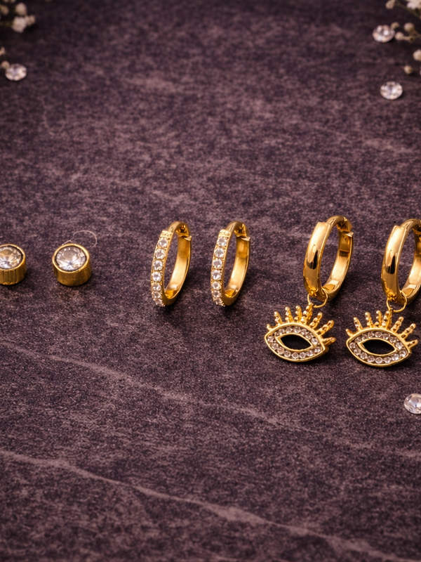 Elysian Gold-Plated Earring Set (Set of 3)