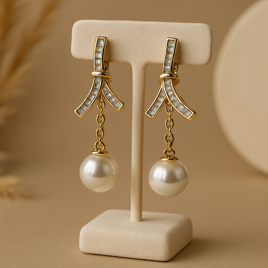 Golden Pearl Nova Drop Earrings