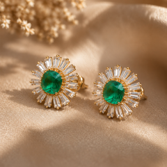 Emerald Sunburst Stud Earrings