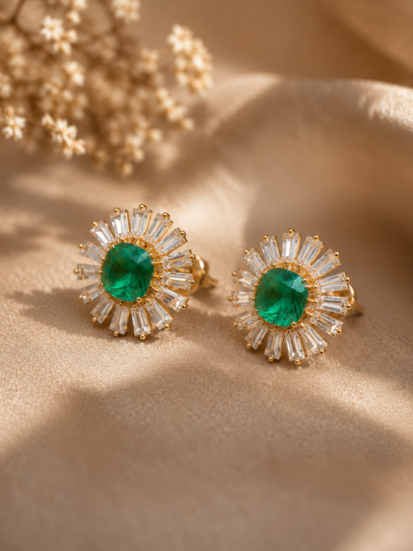 Emerald Sunburst Stud Earrings