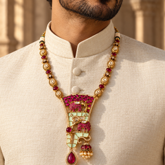 Gajraj Darbar Ruby & Mint Kundan Men's Statement Necklace